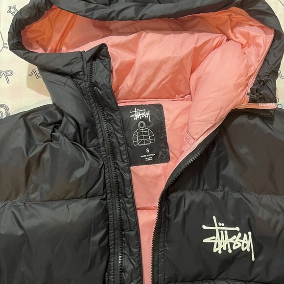 Black And Pink Contrast Hooded Down Jacket Stussy - Picture 2 of 5